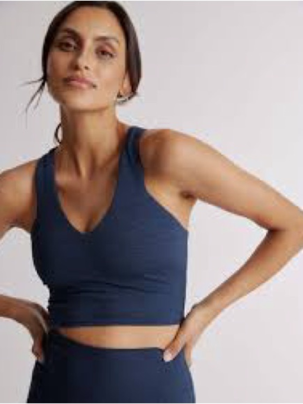 Quince Ultra-Soft V-Neck Cropped Tank in navy